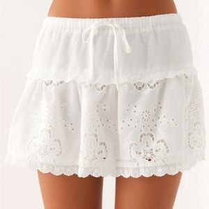 White Embroidered Mini Skirt
